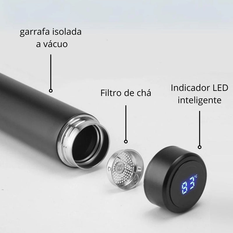 Garrafa Térmica à Vácuo 500ml Com Medidor De Temperatura Digital Display