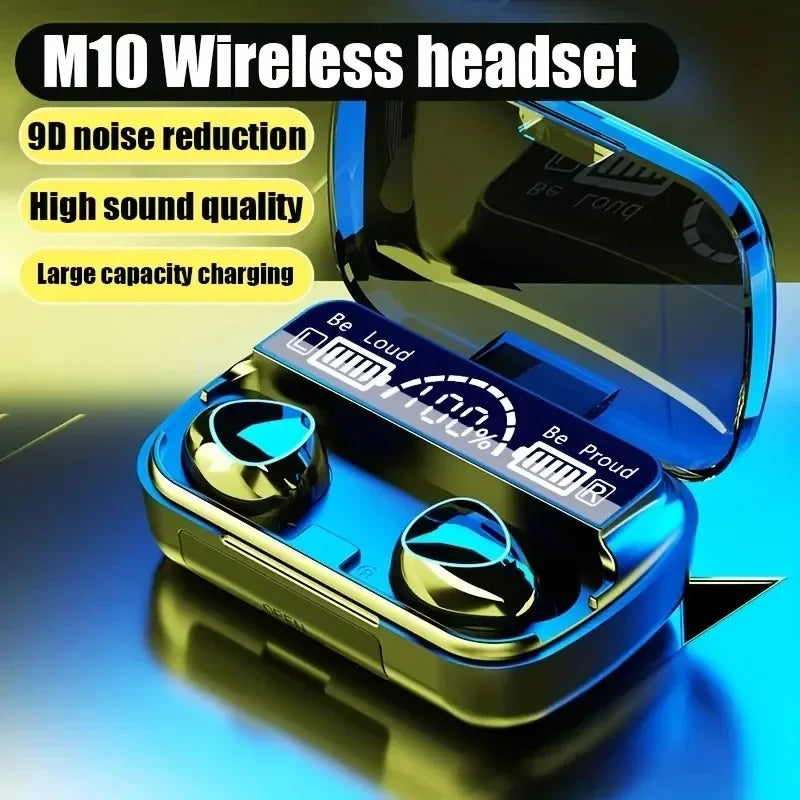 Fones de ouvido sem fio com microfone tws, bluetooth v5.0 e visor de led, headset com bateria de 3300mah e base carregadora